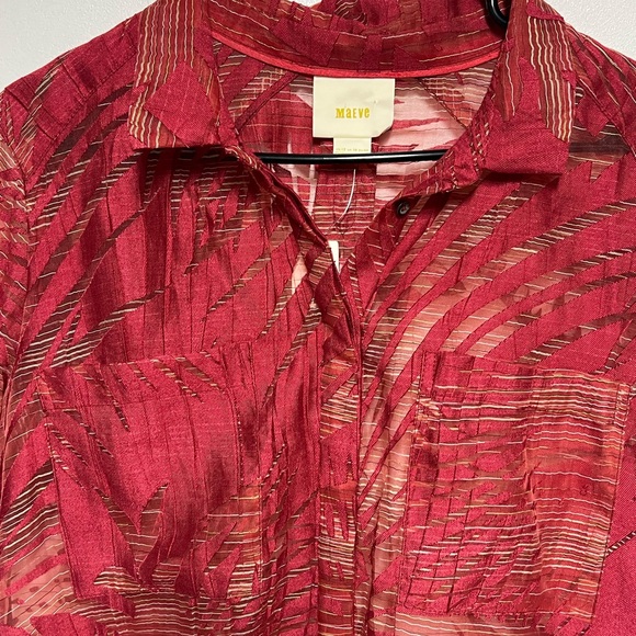 NWT Anthropologie Maeve Sum Palm Sheet MIDI Top Wine Sz 12 - Picture 6 of 8